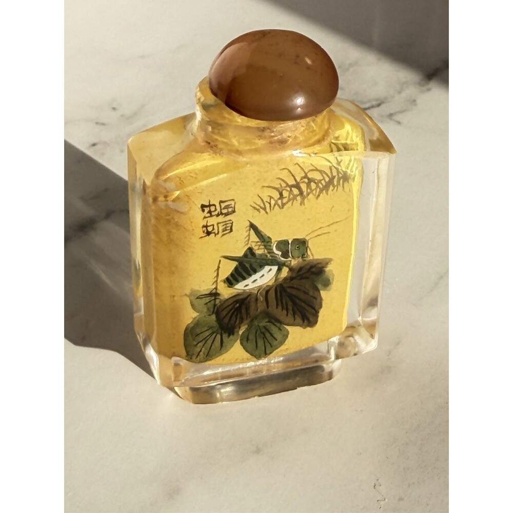Chinese Reverse Painted Glass Snuff Bottle With Grasshopper Motif ￼